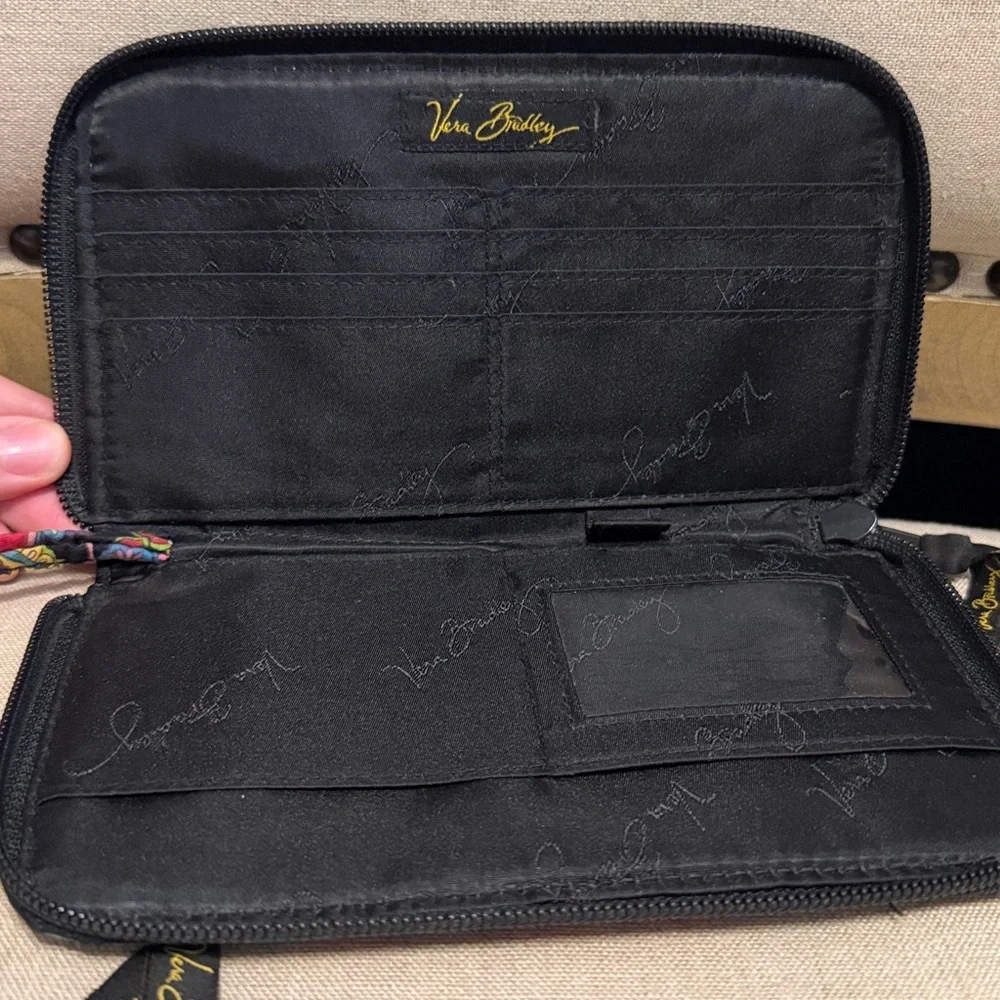 Vera Bradley Black Multicolor Quilted Floral Paisley Wristlet